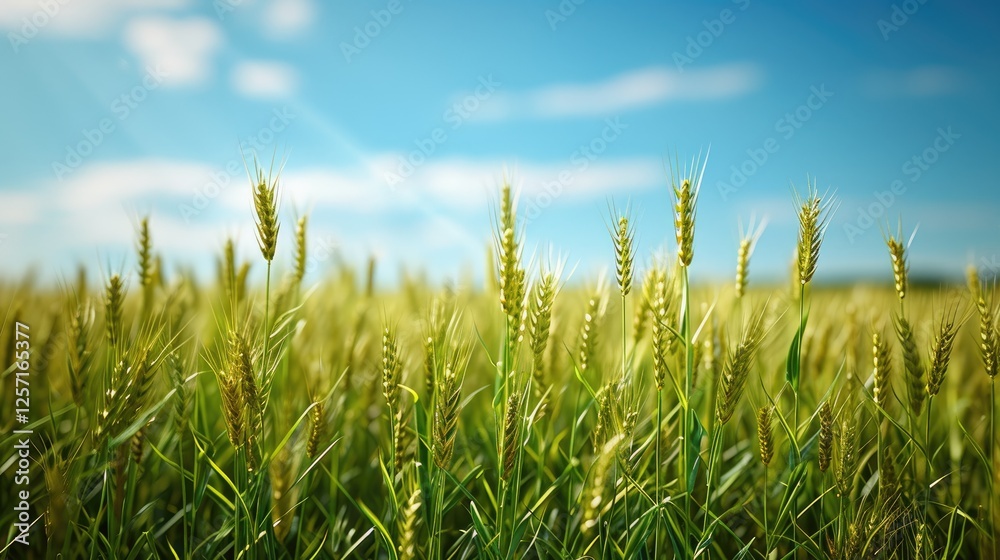 Green Wheat Field Under a Summer Sky Wallpaper Green Wheat Field Under a Summer Sky Wallpaper