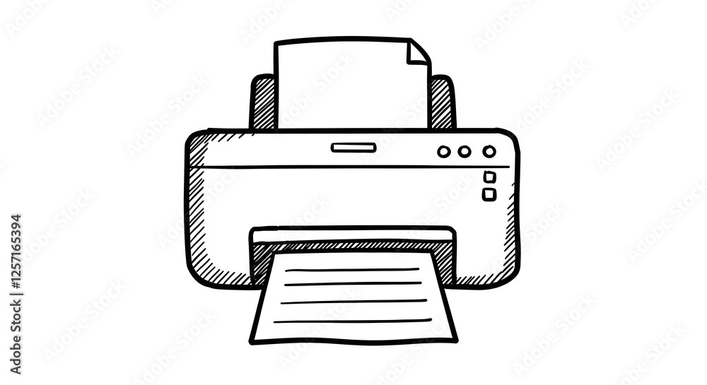 Printer Sketch Illustration Printing Document Isolated on White Background
