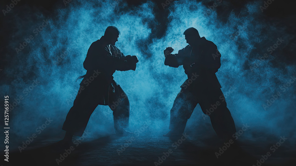 Silhouette Illustration of Jiu-Jitsu Players Fighting Silhouette Illustration of Jiu-Jitsu Players Fighting