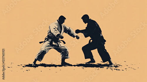 Silhouette Illustration of Jiu-Jitsu Players Fighting