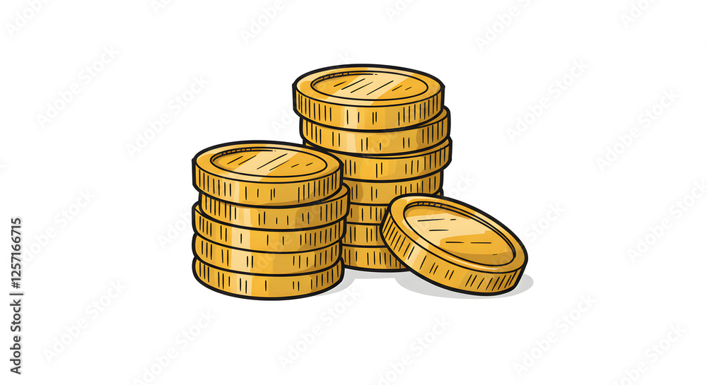 Stacks of Shiny Gold Coins Illustration on White Background For Finances Stacks of Shiny Gold Coins Illustration on White Background For Finances