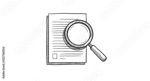 Analyzing Document with Magnifying Glass Hand Drawn Illustration Concept