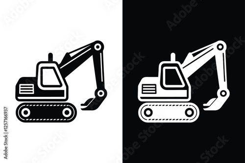 Flat Excavator Icon. Sleek Black & White Vector Design