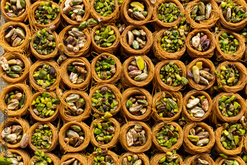 Baklava neatly aranged