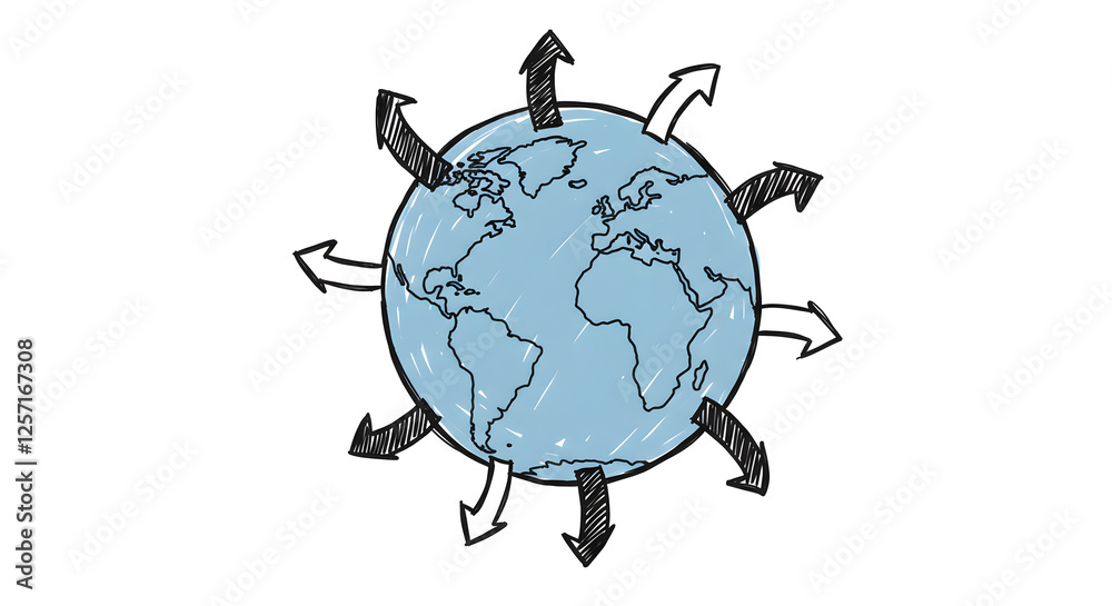 Fototapeta premium Global Connections Earth with Arrows Showing Worldwide Communication Network