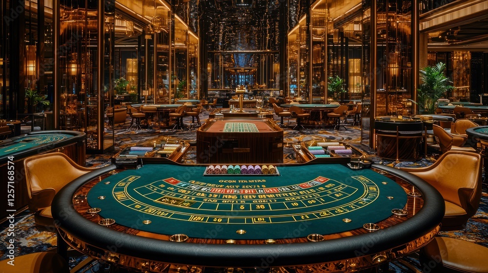 Obraz premium Luxurious casino gaming tables in opulent interior