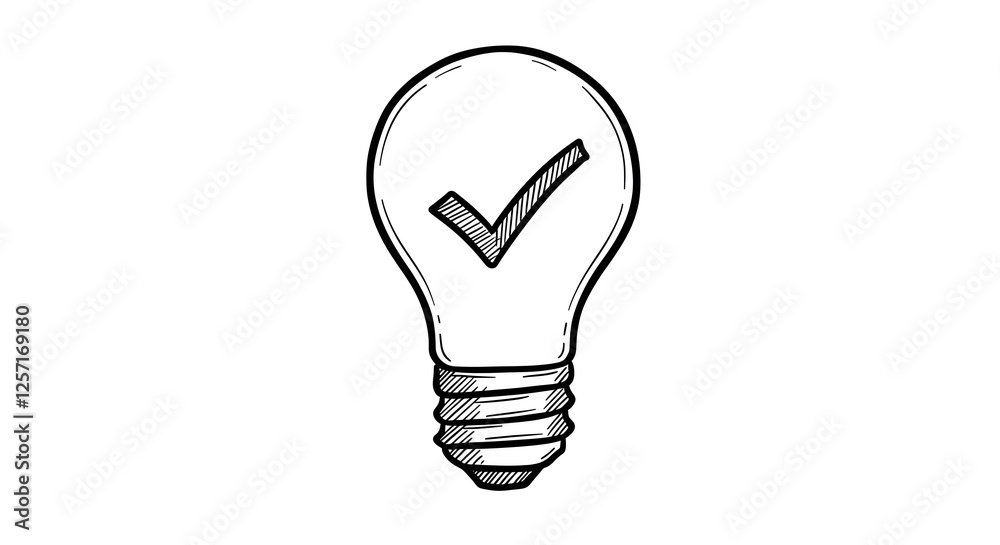 Lightbulb with Check Mark Sketch Idea or Approval Concept Lightbulb with Check Mark Sketch Idea or Approval Concept