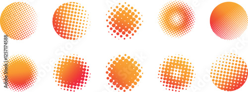 赤黄色のドットグラデーション　水玉　ハーフトーン　アメコミ　スクリーントーン　パターンセット