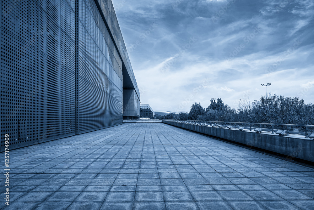 Fototapeta premium Modern Architectural Perspective in Blue Tones with Open Space