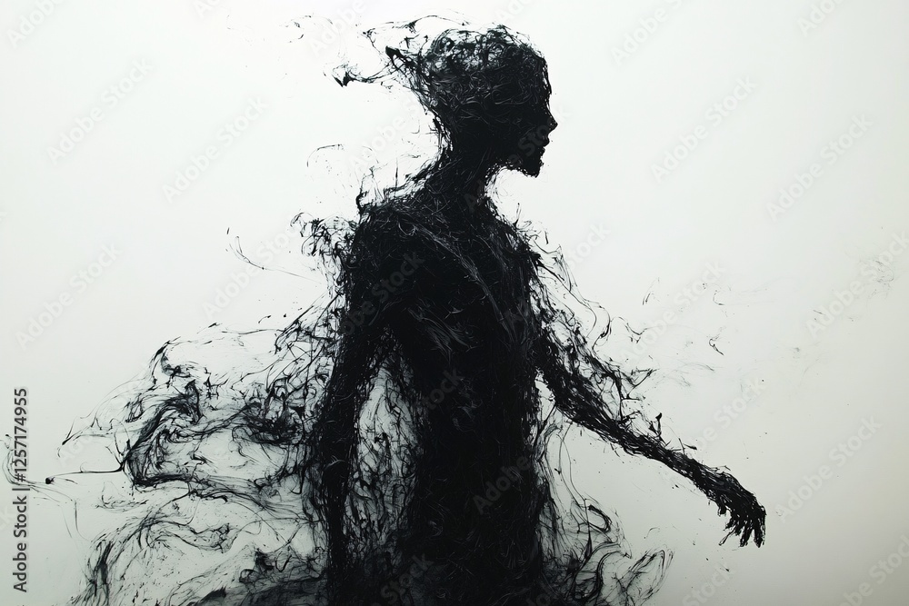 Fototapeta premium Dark Figure Dissolving Into Abstract Smoke