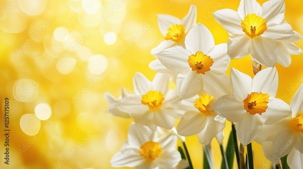 Fototapeta premium Vibrant White and Yellow Spring Flowers Against Yellow Background