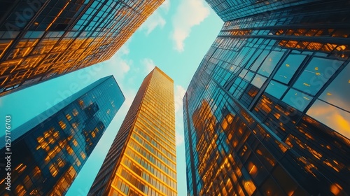 Wallpaper Mural Skyscrapers, city, low angle, sunset, business, urban, finance, architecture,  advertising Torontodigital.ca