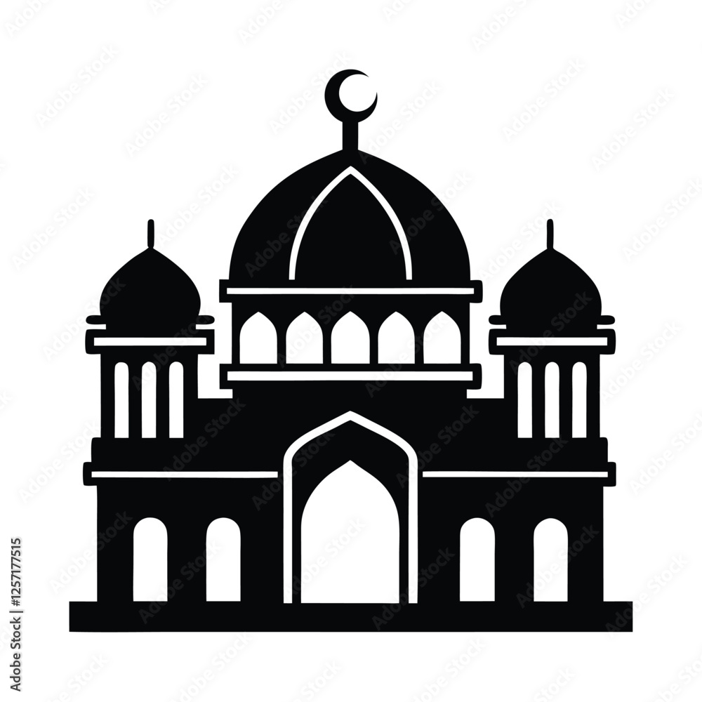 Simple black and white silhouette of a mosque Simple black and white silhouette of a mosque