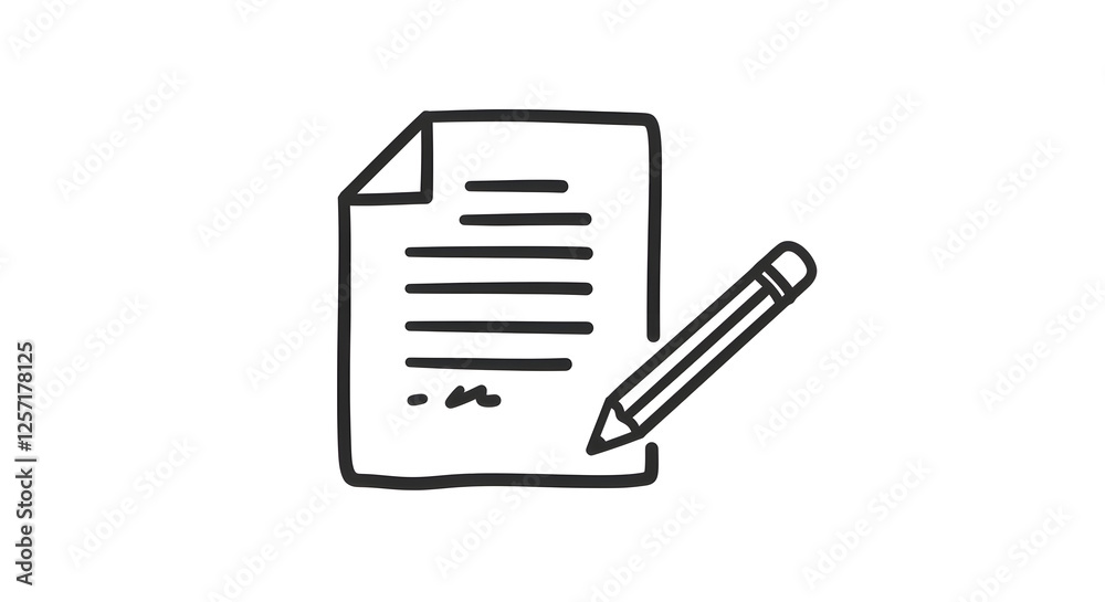 Signing Document with Pencil Simple Black Line Art Illustration Signing Document with Pencil Simple Black Line Art Illustration