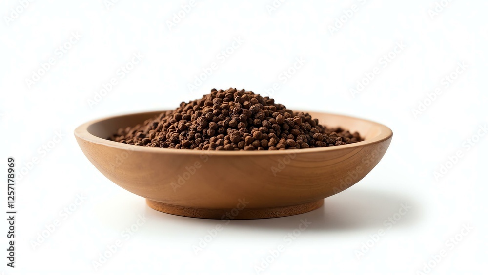 kala jeera placed in a rustic wooden bowl, isolated on a pure white background with a precise clipping path kala jeera placed in a rustic wooden bowl, isolated on a pure white background with a precise clipping path