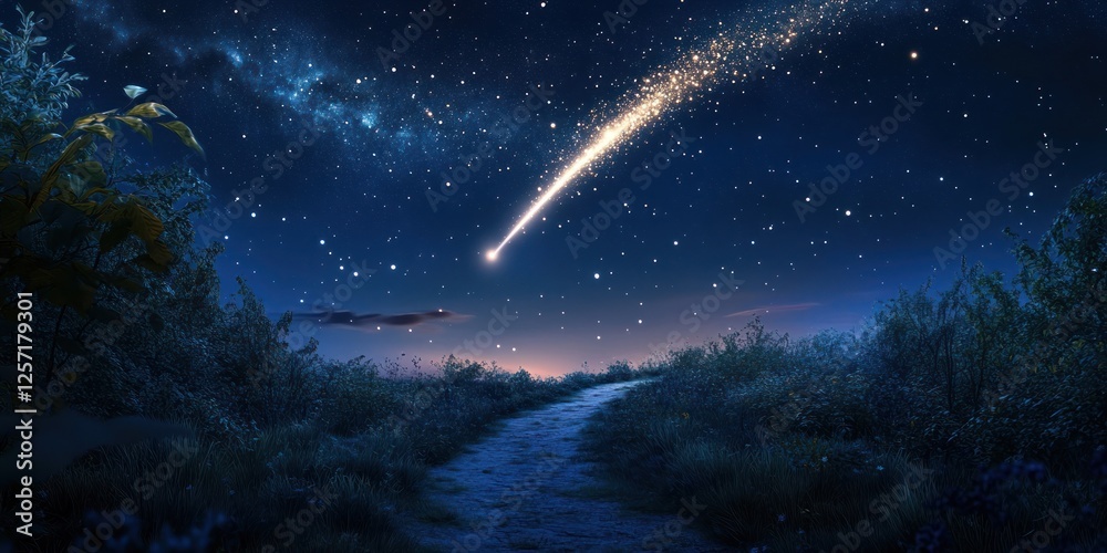 Fototapeta premium Starry Night Path With A Shooting Star Above