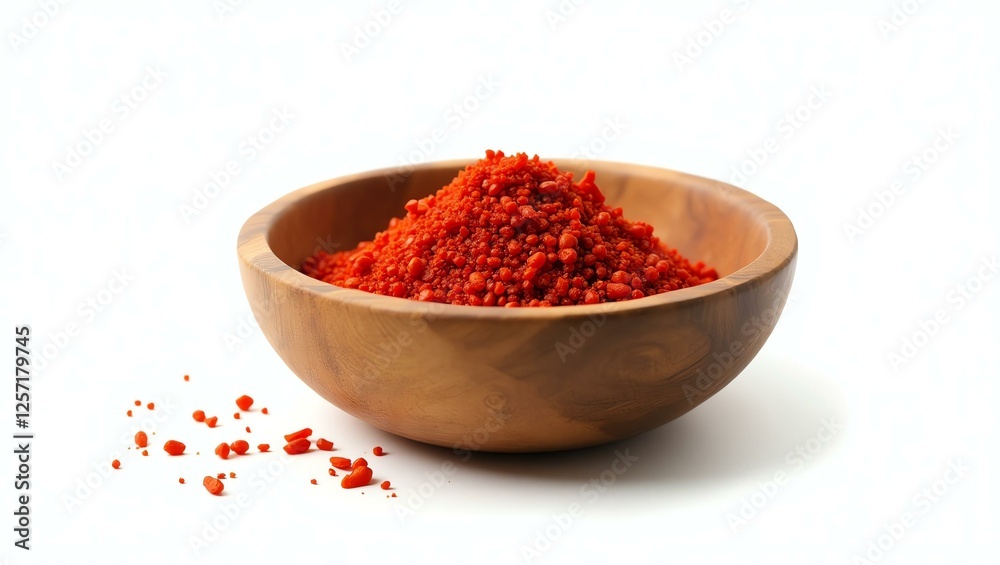 aleppo pepper placed in a rustic wooden bowl, isolated on a pure white background with a precise clipping path aleppo pepper placed in a rustic wooden bowl, isolated on a pure white background with a precise clipping path