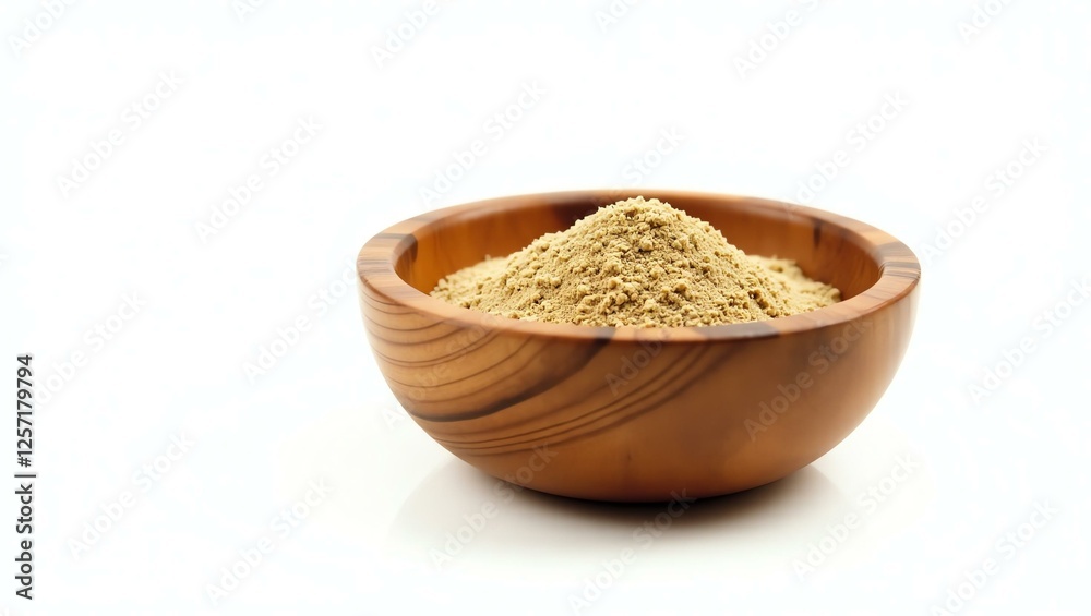 asafoetida hing placed in a rustic wooden bowl, isolated on a pure white background with a precise clipping path asafoetida hing placed in a rustic wooden bowl, isolated on a pure white background with a precise clipping path