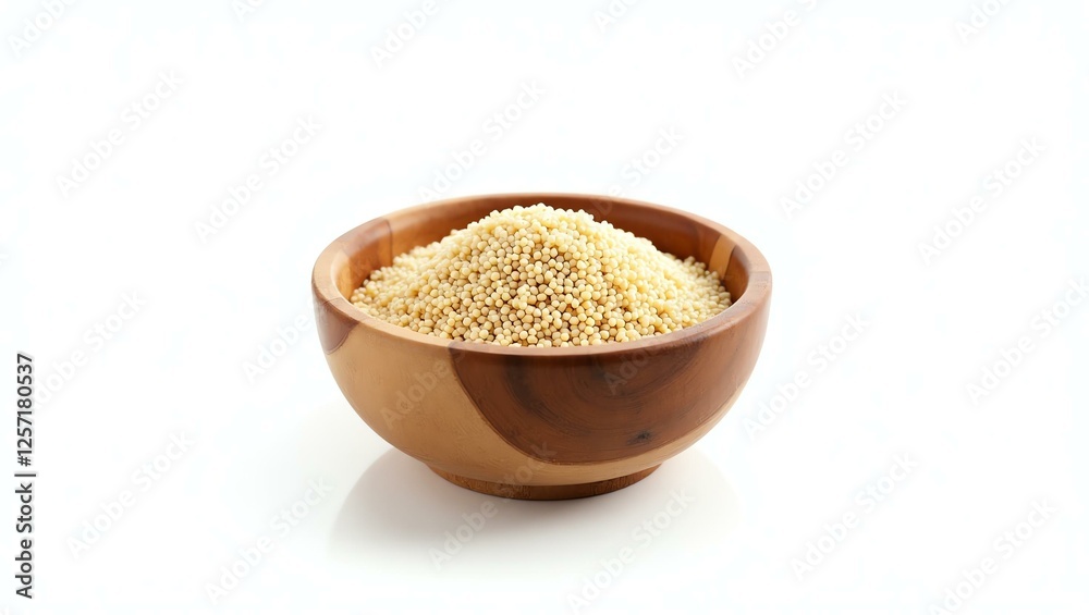 quinoa placed in a rustic wooden bowl, isolated on a pure white background with a precise clipping path quinoa placed in a rustic wooden bowl, isolated on a pure white background with a precise clipping path