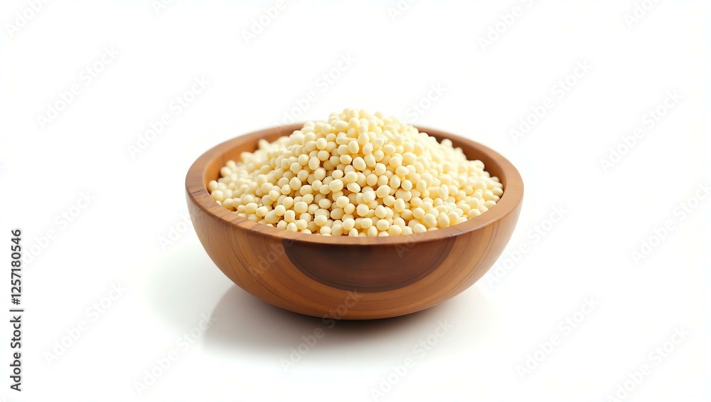 quinoa placed in a rustic wooden bowl, isolated on a pure white background with a precise clipping path quinoa placed in a rustic wooden bowl, isolated on a pure white background with a precise clipping path