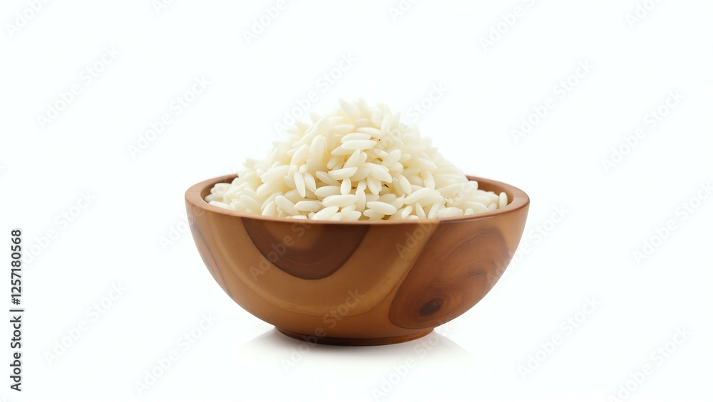 rice placed in a rustic wooden bowl, isolated on a pure white background with a precise clipping path rice placed in a rustic wooden bowl, isolated on a pure white background with a precise clipping path