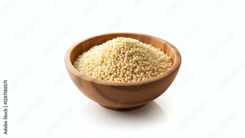 quinoa placed in a rustic wooden bowl, isolated on a pure white background with a precise clipping path quinoa placed in a rustic wooden bowl, isolated on a pure white background with a precise clipping path