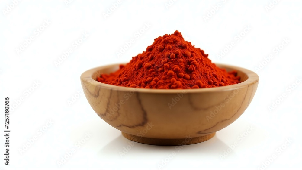 paprika placed in a rustic wooden bowl, isolated on a pure white background with a precise clipping path paprika placed in a rustic wooden bowl, isolated on a pure white background with a precise clipping path
