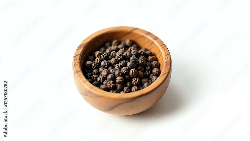 pepper placed in a rustic wooden bowl, isolated on a pure white background with a precise clipping path pepper placed in a rustic wooden bowl, isolated on a pure white background with a precise clipping path