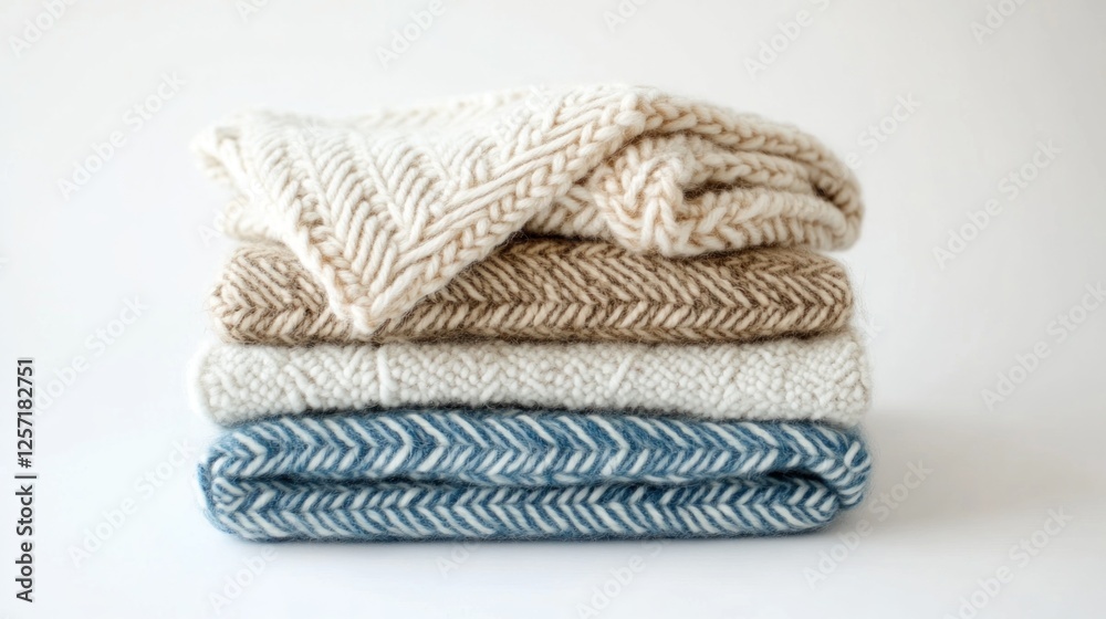Stacked Knitted Blankets Against White Background (1) Stacked Knitted Blankets Against White Background (1)