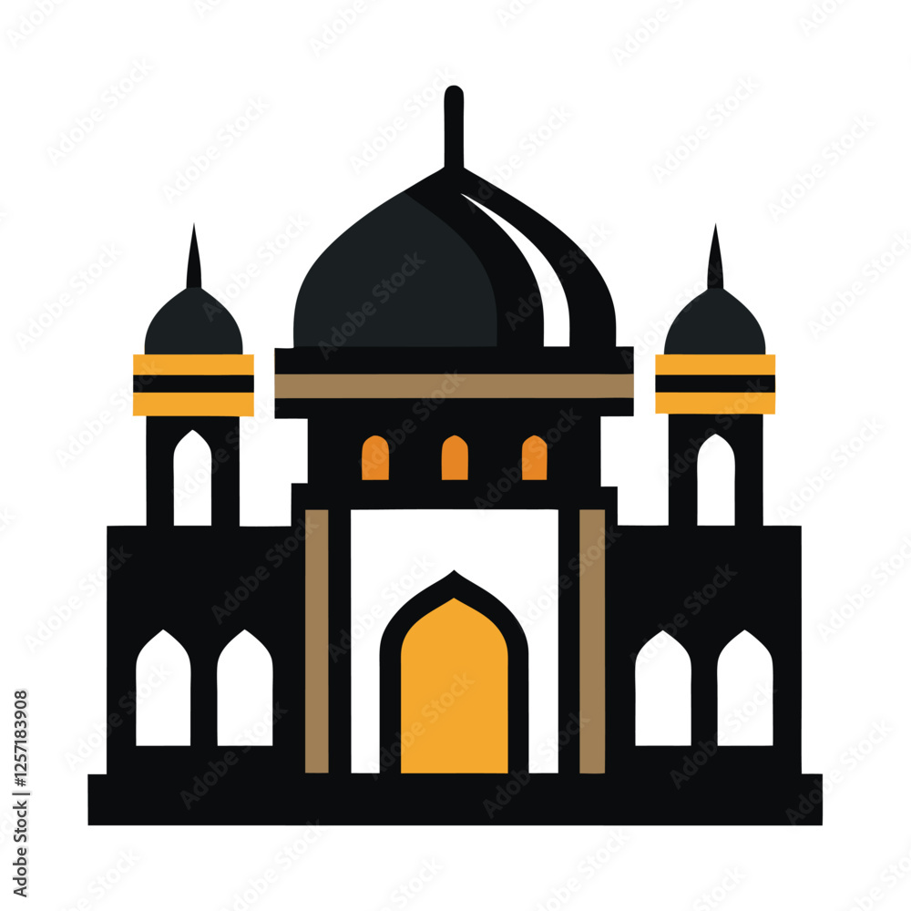 Mosque Icon: A simple yet powerful black and white silhouette of a mosque with minarets and a crescent moon, symbolizing faith, spirituality, and the architectural beauty of Islamic design Mosque Icon: A simple yet powerful black and white silhouette of a mosque with minarets and a crescent moon, symbolizing faith, spirituality, and the architectural beauty of Islamic design