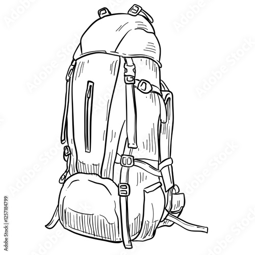 hiking and trekking bags handdrawn illustration