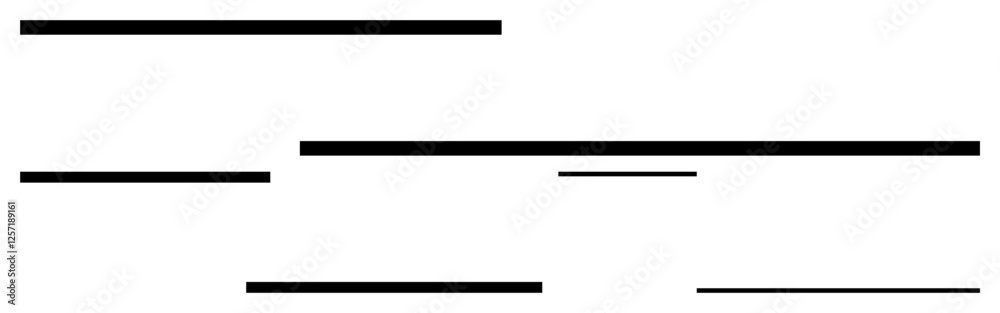 Horizontal black lines of varying lengths and spacing forming a geometric arrangement. Ideal for graphic design, minimalism, structure, order, balance, modern art, abstract line flat metaphor Horizontal black lines of varying lengths and spacing forming a geometric arrangement. Ideal for graphic design, minimalism, structure, order, balance, modern art, abstract line flat metaphor