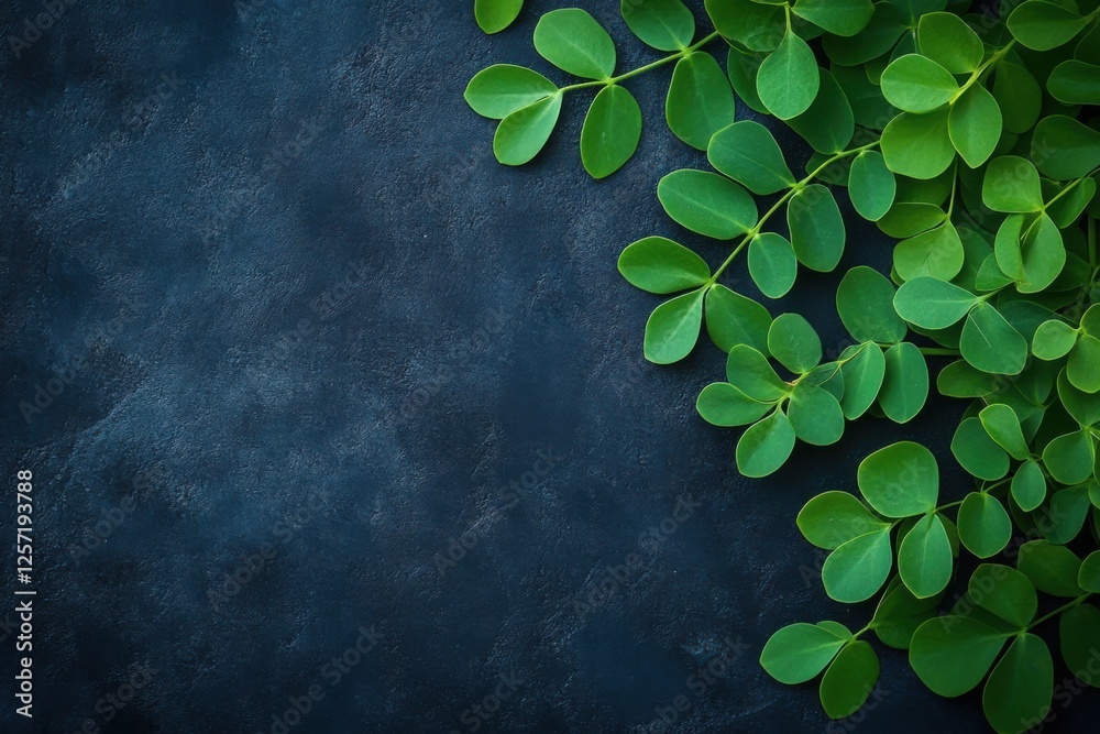 Moringa Leaves full view isolated on dark Background