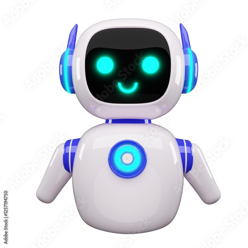Happy robot. 3d ai character, chat bot mascot isolated on white background, GPT chatbot icon. Artificial intelligence, trendy technology, support service, funny automation computer 