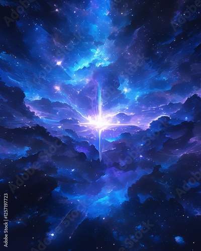 Abstract cosmic nebula burst background. Featuring cosmic nebula burst and vivid colors. Emphasizing depth and explosion effects. Ideal for space and artistic themes.