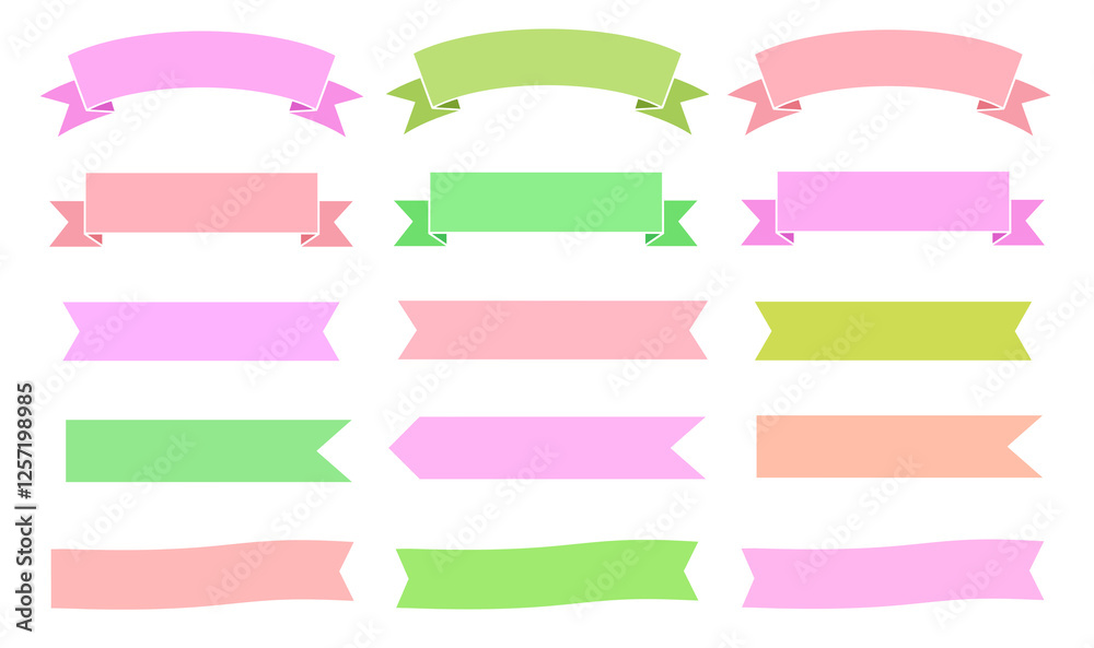 Obraz premium リボン 春色 フレーム セット 枠 飾り 素材 見出し タイトル あしらい 飾り枠 帯 おしゃれ ポップ シンプル ひな祭り 入学 卒業 入社 お花見 キャンペーン 新緑 ギフト ステッカー Ribbons banner set