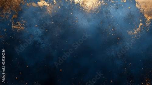 Abstract blue textured background with gold accents and specks