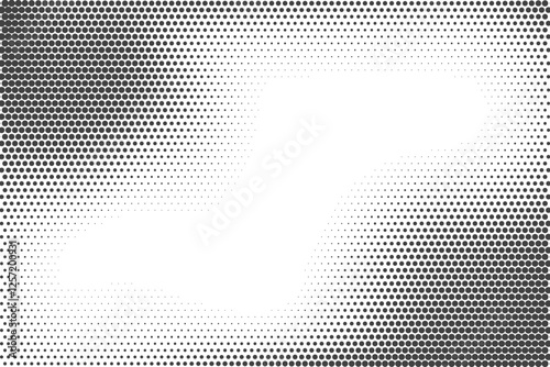 Halftone comic abstract background. Dotted geometric gradient print on white backdrop. Pixel grunge gradient with wavy noise. Vector fade with points for comic and manga posters.
