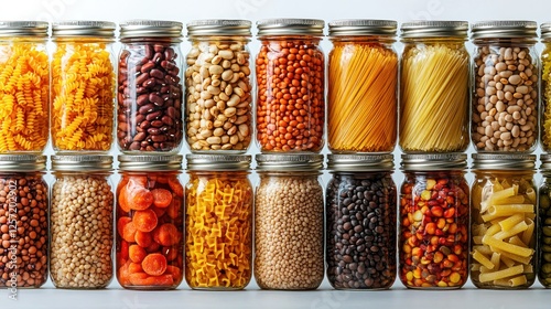Wallpaper Mural Organized pantry jars filled with pasta and beans.  Colorful pantry staples Torontodigital.ca