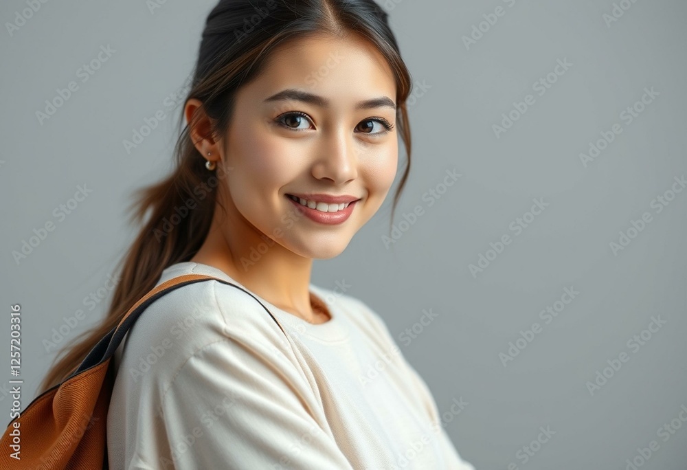 Fototapeta premium Female student portrait with neutral background