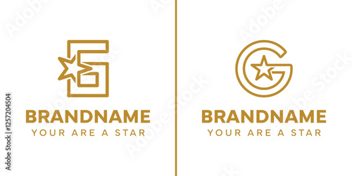 Letter G Star Logo Set, representing success, freedom and premium