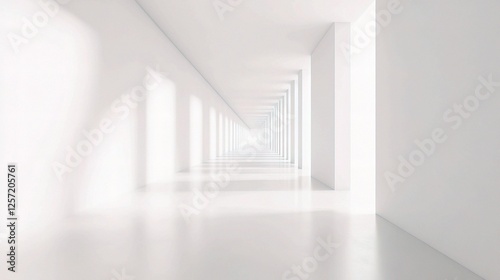 Spacious White Office Corridor with Mock-Up Wall Presentation