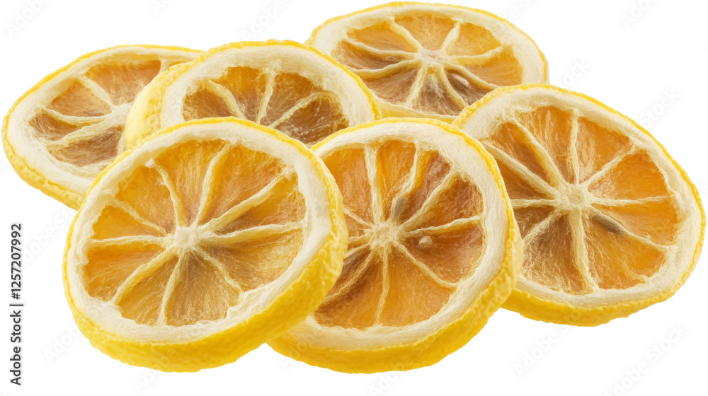 Obraz premium Dried lemon slices creating a visually appealing arrangement, isolated on a transparent background