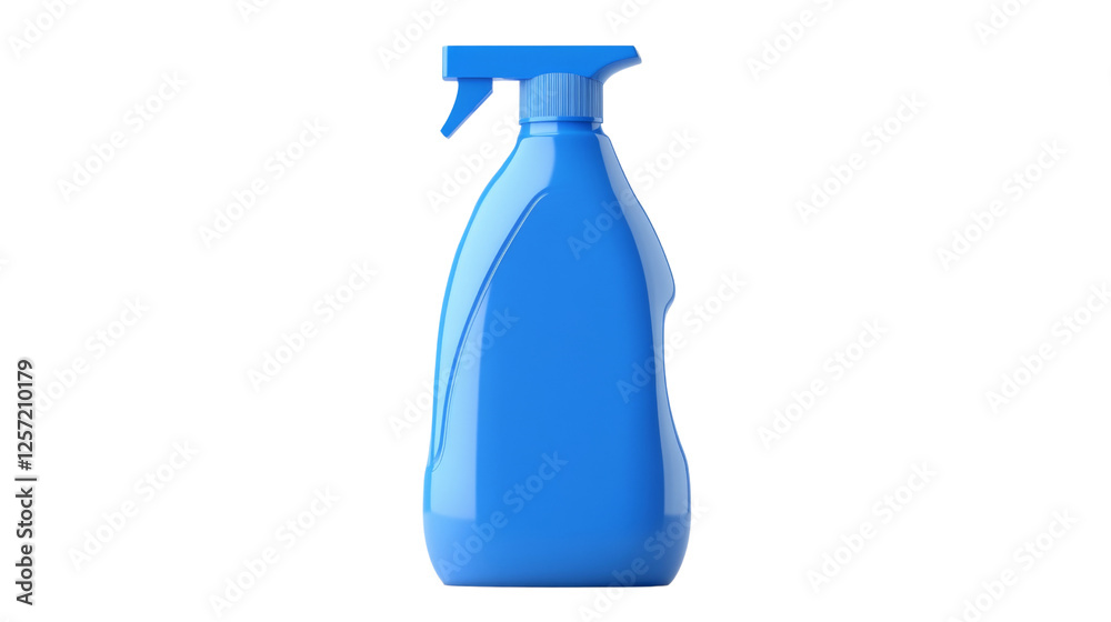 Blue plastic spray bottle on transparent background for cleaning and disinfecting