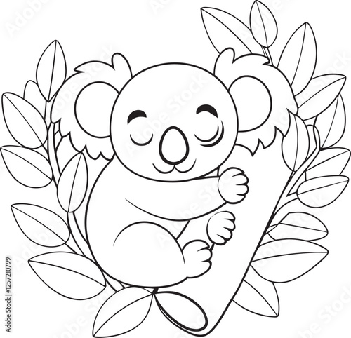 Adorable Sleeping Koala Cartoon, Eucalyptus Leaves, Australian Wildlife