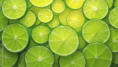 Freshly sliced lime circles creating vibrant green background texture