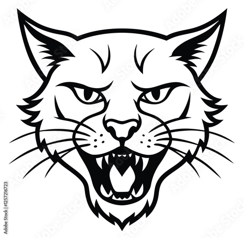 Monochrome Angry Cat Front Face Design Logo Style Vector Illustration Silhouette on White Background for Tattoo Photo Overlays T-shirt Print Flyer Poster Design