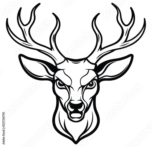 Monochrome Reindeer Front Face Design Logo Style Vector Illustration Silhouette on White Background for Tattoo Photo Overlays T-shirt Print Flyer Poster Design