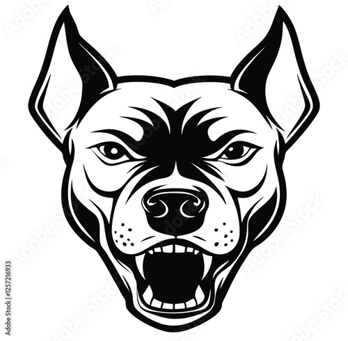Monochrome Barking Dog  Front Face Design Logo Style Vector Illustration Silhouette on White Background for Tattoo Photo Overlays T-shirt Print Flyer Poster Design