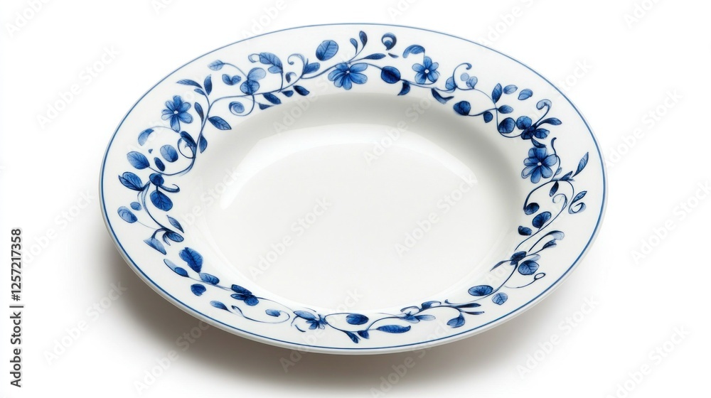 White dinner plate with blue floral design White dinner plate with blue floral design